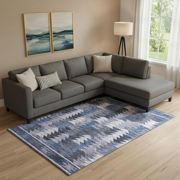 HomeRoots 10' X 14' Southwestern Area Rug in Blue & Ivory - Washable, UV-Protected, Durable & Stylish Decor 665693