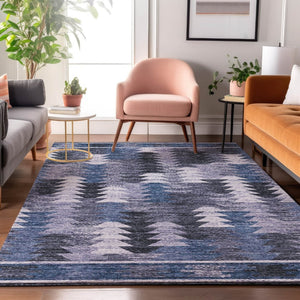 HomeRoots 10' X 14' Southwestern Area Rug in Blue & Ivory - Washable, UV-Protected, Durable & Stylish Decor 665693