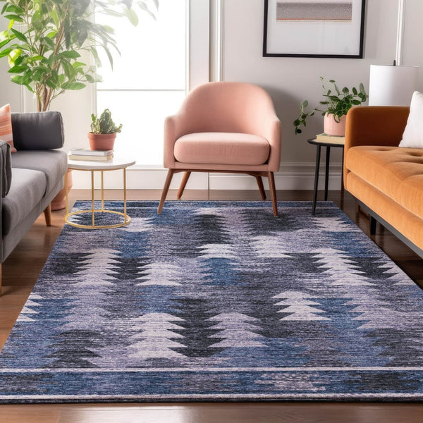 HomeRoots 10' X 14' Southwestern Area Rug in Blue & Ivory - Washable, UV-Protected, Durable & Stylish Decor 665693