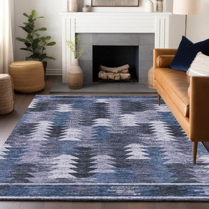 HomeRoots 10' X 14' Southwestern Area Rug in Blue & Ivory - Washable, UV-Protected, Durable & Stylish Decor 665693
