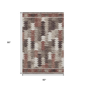 HomeRoots 5' X 8' Chocolate Ivory Rust Southwestern Area Rug - Washable, Durable, UV Protected Beauty for Homes 665695