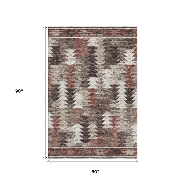 HomeRoots 5' X 8' Chocolate Ivory Rust Southwestern Area Rug - Washable, Durable, UV Protected Beauty for Homes 665695