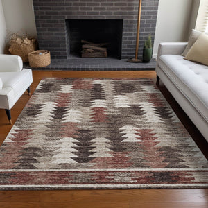HomeRoots 5' X 8' Chocolate Ivory Rust Southwestern Area Rug - Washable, Durable, UV Protected Beauty for Homes 665695