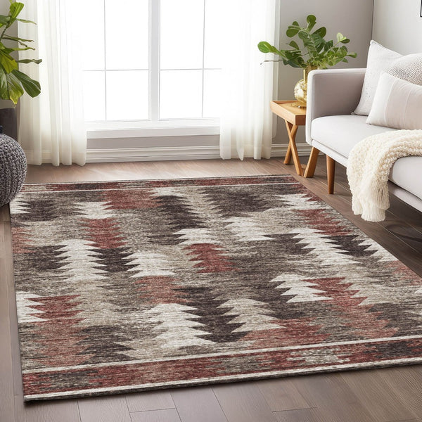 HomeRoots 5' X 8' Chocolate Ivory Rust Southwestern Area Rug - Washable, Durable, UV Protected Beauty for Homes 665695