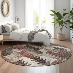 HomeRoots 8' Southwestern Round Rug in Chocolate, Ivory & Rust – Stylish, Washable & UV Protected for Any Space 665696