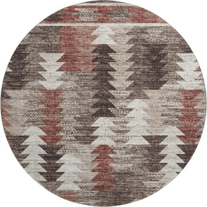 HomeRoots 8' Southwestern Round Rug in Chocolate, Ivory & Rust – Stylish, Washable & UV Protected for Any Space 665696