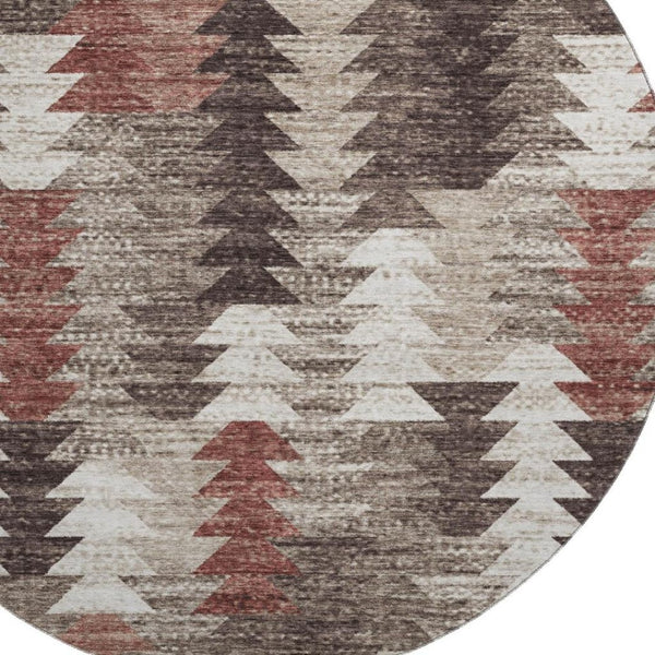 HomeRoots 8' Southwestern Round Rug in Chocolate, Ivory & Rust – Stylish, Washable & UV Protected for Any Space 665696