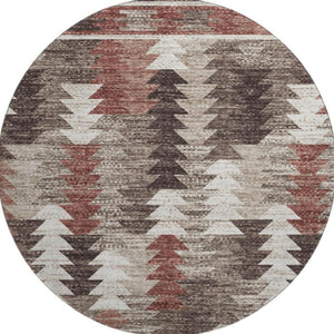 HomeRoots 8' Southwestern Round Rug in Chocolate, Ivory & Rust – Stylish, Washable & UV Protected for Any Space 665696