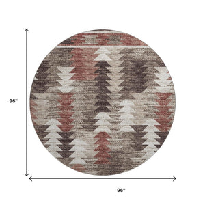 HomeRoots 8' Southwestern Round Rug in Chocolate, Ivory & Rust – Stylish, Washable & UV Protected for Any Space 665696