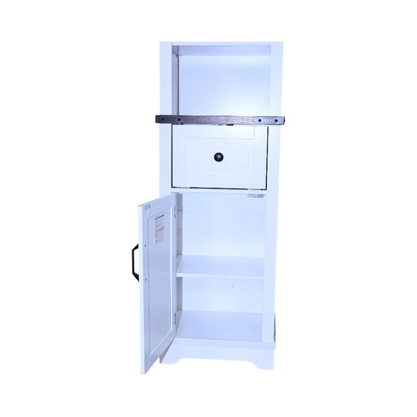 English Elm Narrow Farmhouse Bathroom Storage Cabinet with Adjustable Shelves, Drawer & Tall Linen Tower Design White+Walnut W1412P271793