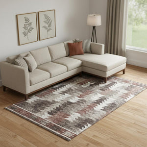 HomeRoots 8' X 10' Southwestern Area Rug in Chocolate, Ivory & Rust – Washable, UV Protected, Kid & Pet Friendly! 665697