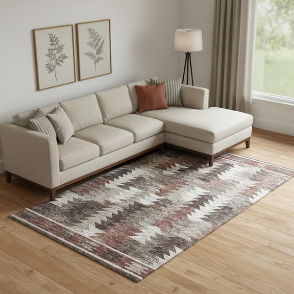 HomeRoots 8' X 10' Southwestern Area Rug in Chocolate, Ivory & Rust – Washable, UV Protected, Kid & Pet Friendly! 665697