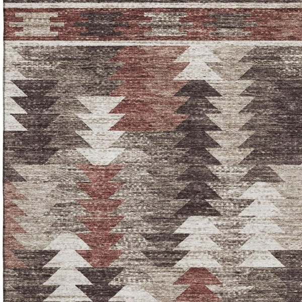 HomeRoots 8' X 10' Southwestern Area Rug in Chocolate, Ivory & Rust – Washable, UV Protected, Kid & Pet Friendly! 665697