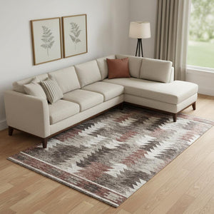 HomeRoots 9' X 12' Southwestern Area Rug - Washable, UV Protected, Stain-Resistant, Chocolate & Ivory Design 665698