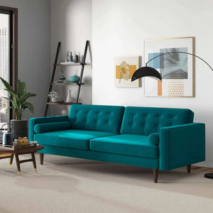 English Elm Ashcroft Furniture - Casey Mid Century Modern Teal Velvet Sofa