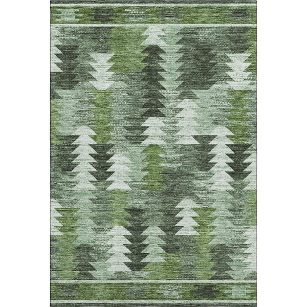 HomeRoots 5' X 8' Southwestern Washable Area Rug - Olive Green, Ivory & Gray with UV Protection for Durability 665701