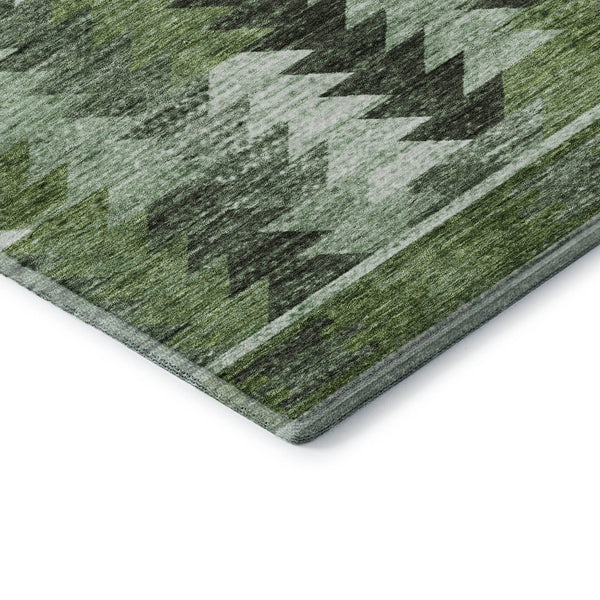 HomeRoots 5' X 8' Southwestern Washable Area Rug - Olive Green, Ivory & Gray with UV Protection for Durability 665701