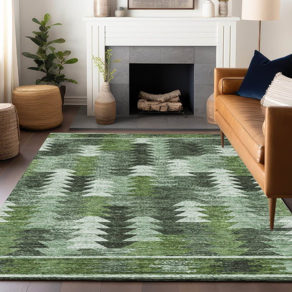 HomeRoots 5' X 8' Southwestern Washable Area Rug - Olive Green, Ivory & Gray with UV Protection for Durability 665701