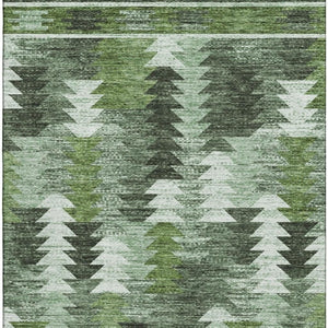 HomeRoots 5' X 8' Southwestern Washable Area Rug - Olive Green, Ivory & Gray with UV Protection for Durability 665701