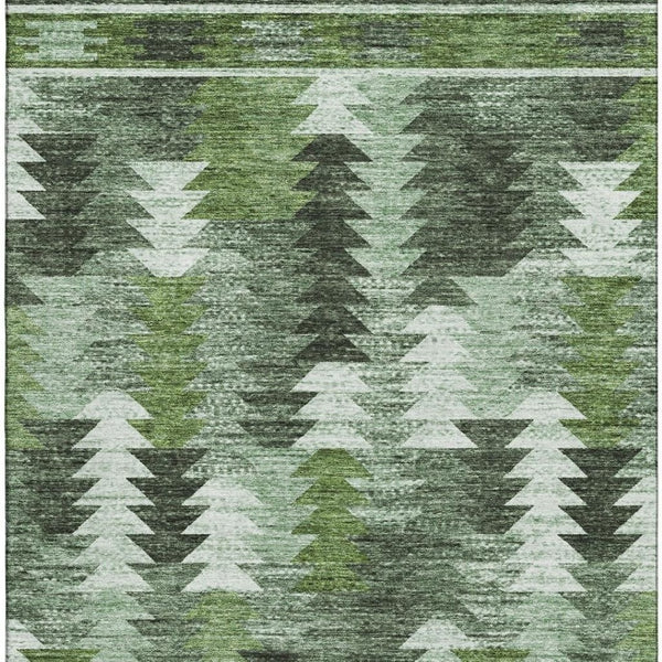 HomeRoots 5' X 8' Southwestern Washable Area Rug - Olive Green, Ivory & Gray with UV Protection for Durability 665701