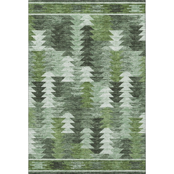 HomeRoots 5' X 8' Southwestern Washable Area Rug - Olive Green, Ivory & Gray with UV Protection for Durability 665701