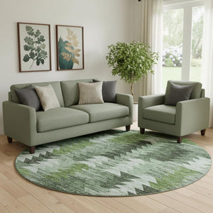 HomeRoots 8' Southwestern-Inspired Round Rug in Olive Green, Ivory & Gray - Washable, UV Protected, Durable Design 665702