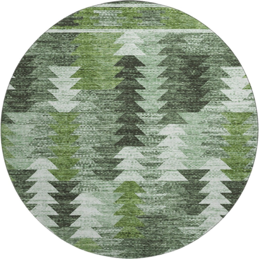 HomeRoots 8' Southwestern-Inspired Round Rug in Olive Green, Ivory & Gray - Washable, UV Protected, Durable Design 665702