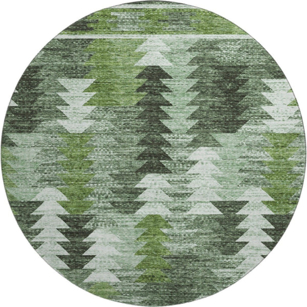 HomeRoots 8' Southwestern-Inspired Round Rug in Olive Green, Ivory & Gray - Washable, UV Protected, Durable Design 665702