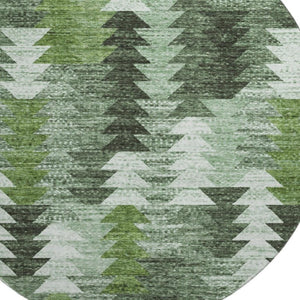 HomeRoots 8' Southwestern-Inspired Round Rug in Olive Green, Ivory & Gray - Washable, UV Protected, Durable Design 665702