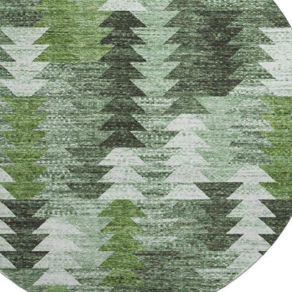 HomeRoots 8' Southwestern-Inspired Round Rug in Olive Green, Ivory & Gray - Washable, UV Protected, Durable Design 665702