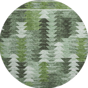 HomeRoots 8' Southwestern-Inspired Round Rug in Olive Green, Ivory & Gray - Washable, UV Protected, Durable Design 665702