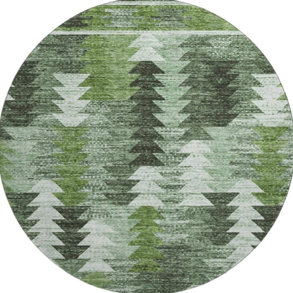 HomeRoots 8' Southwestern-Inspired Round Rug in Olive Green, Ivory & Gray - Washable, UV Protected, Durable Design 665702