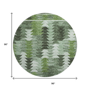 HomeRoots 8' Southwestern-Inspired Round Rug in Olive Green, Ivory & Gray - Washable, UV Protected, Durable Design 665702