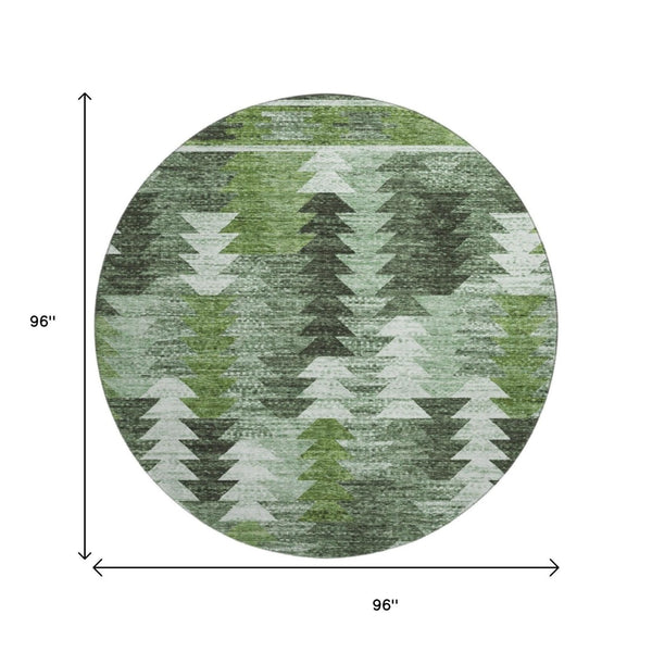 HomeRoots 8' Southwestern-Inspired Round Rug in Olive Green, Ivory & Gray - Washable, UV Protected, Durable Design 665702