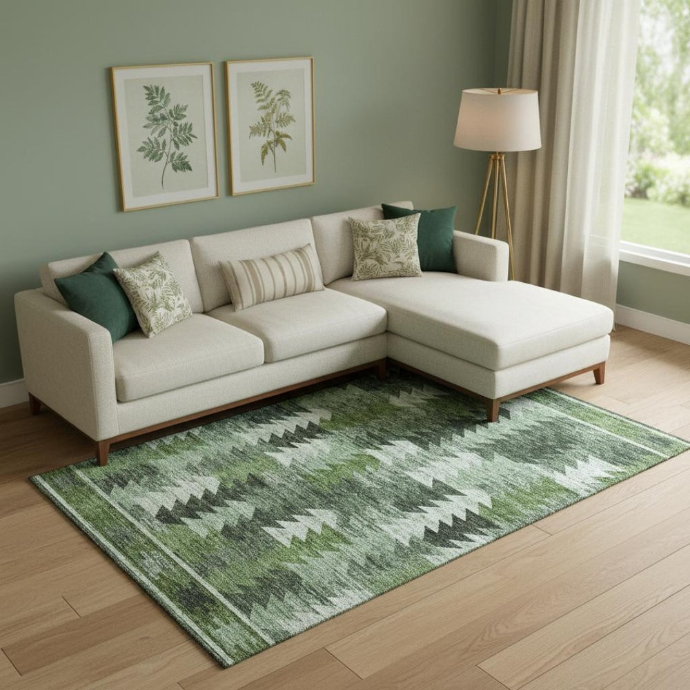 HomeRoots 8' X 10' Olive Green Ivory Gray Southwestern Area Rug - Washable, UV Protected, Stylish & Durable! 665703