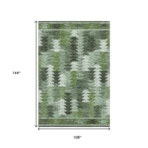 HomeRoots 9' X 12' Olive Green Ivory Gray Southwestern Area Rug - Durable, Washable, UV-Protected Charm! 665704