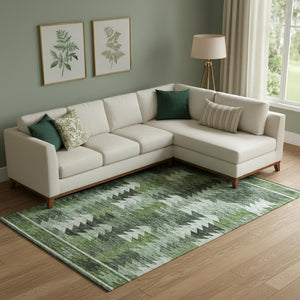 HomeRoots 9' X 12' Olive Green Ivory Gray Southwestern Area Rug - Durable, Washable, UV-Protected Charm! 665704