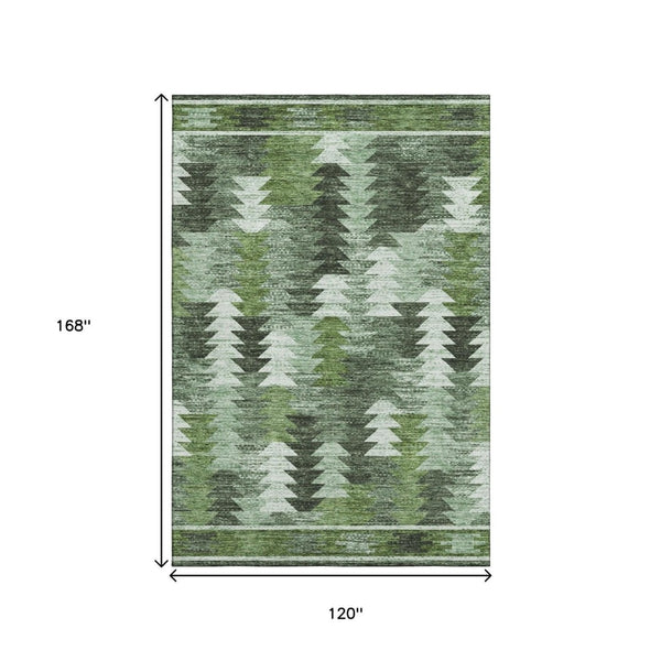 HomeRoots 10' Southwestern Area Rug in Olive Green, Ivory & Gray - Washable, UV-Protected, Family-Friendly! 665705