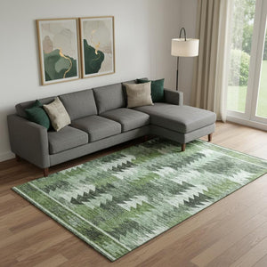 HomeRoots 10' Southwestern Area Rug in Olive Green, Ivory & Gray - Washable, UV-Protected, Family-Friendly! 665705
