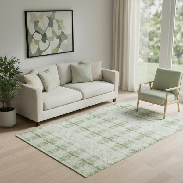 HomeRoots 5' X 8' Sage and Ivory Geometric Area Rug - Washable, UV Protected, Pet-Friendly, Stylish Design 665719