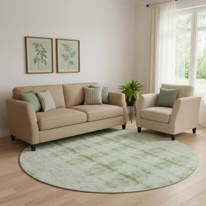 HomeRoots 8' Sage and Ivory Geometric Round Rug - Stylish, Washable, UV-Protected for Indoor & Outdoor Use 665720