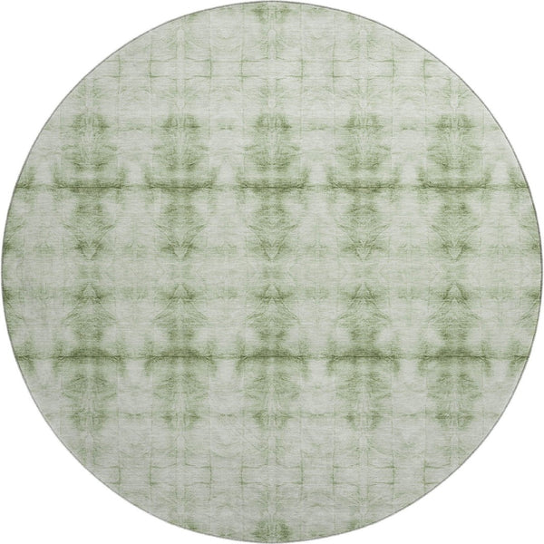 HomeRoots 8' Sage and Ivory Geometric Round Rug - Stylish, Washable, UV-Protected for Indoor & Outdoor Use 665720