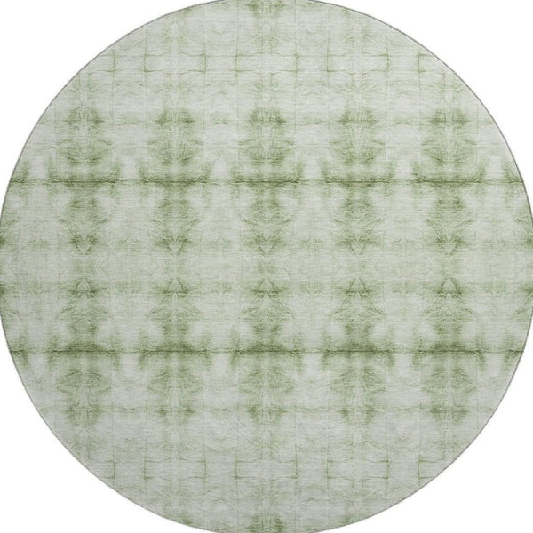 HomeRoots 8' Sage and Ivory Geometric Round Rug - Stylish, Washable, UV-Protected for Indoor & Outdoor Use 665720