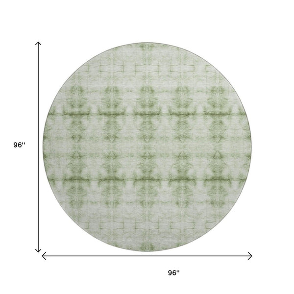 HomeRoots 8' Sage and Ivory Geometric Round Rug - Stylish, Washable, UV-Protected for Indoor & Outdoor Use 665720