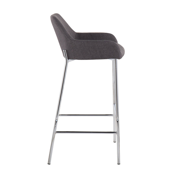 English Elm Daniella Contemporary Bar Stool Set Of 2 - Stylish Chrome Metal & Charcoal Fabric For Modern Spaces B202S00540