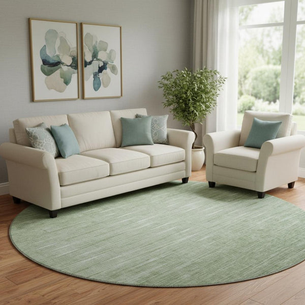 HomeRoots 8' Contemporary Artichoke Green and Gray Abstract Washable Round Rug with UV Protection & Durability 665744