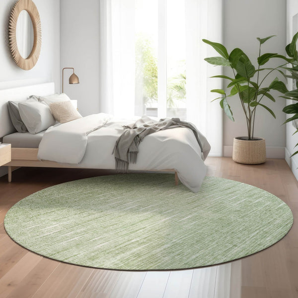 HomeRoots 8' Contemporary Artichoke Green and Gray Abstract Washable Round Rug with UV Protection & Durability 665744