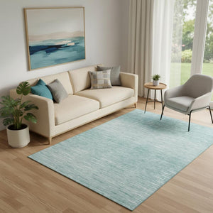 HomeRoots 5' X 8' Aqua and Teal Abstract Area Rug - Washable, UV Protected, Durable for Homes with Pets & Kids 665749