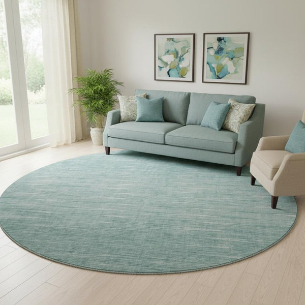 HomeRoots 8' Aqua and Teal Round Rug - Modern Abstract Design with UV Protection, Stain Resistance & Durability 665750