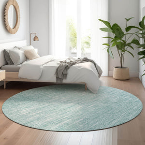 HomeRoots 8' Aqua and Teal Round Rug - Modern Abstract Design with UV Protection, Stain Resistance & Durability 665750